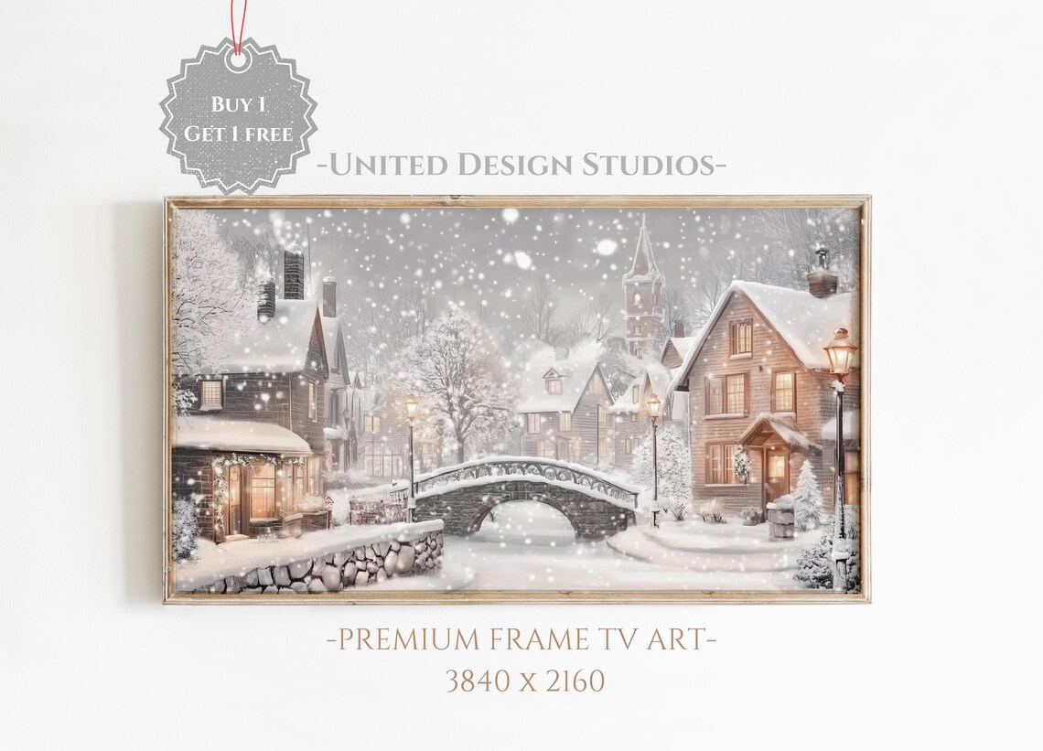 Winter Town Christmas Illustration Art Print