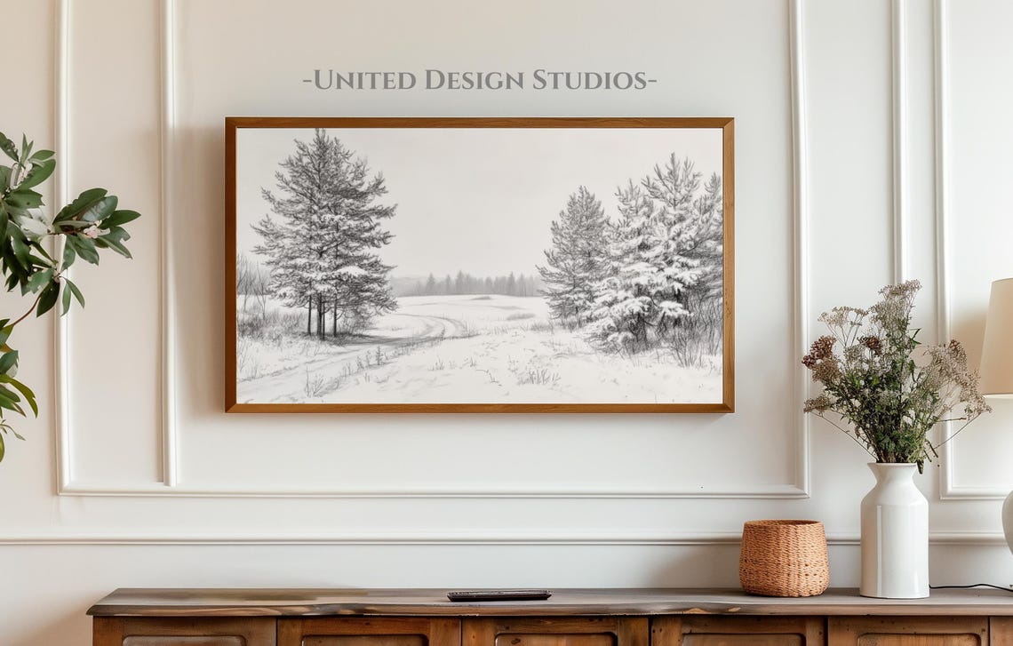Snowy Birch Trees Winter Path Minimalist Sketch Landscape Poster - Image 4