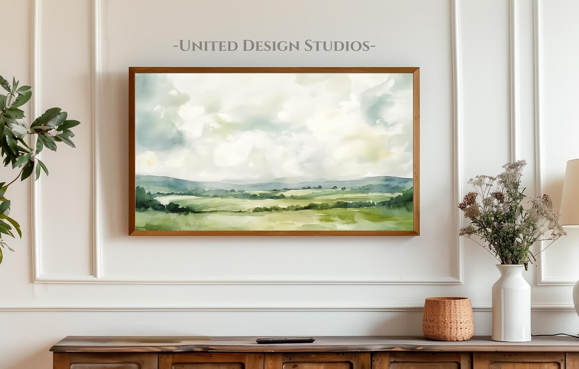 Spring Landscape Art Print, Farmhouse Watercolor Scenery - Image 5