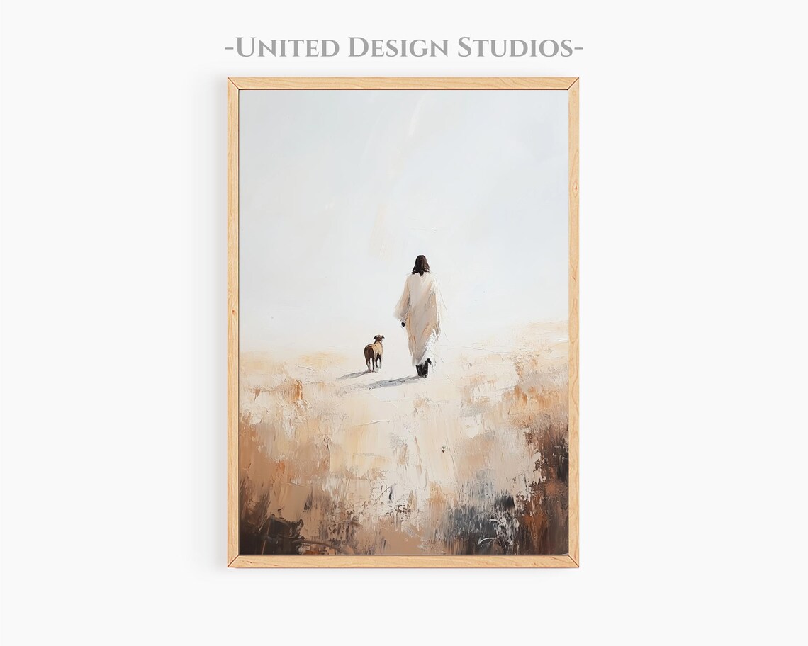 Jesus Walking With A Dog In Heaven Art Print