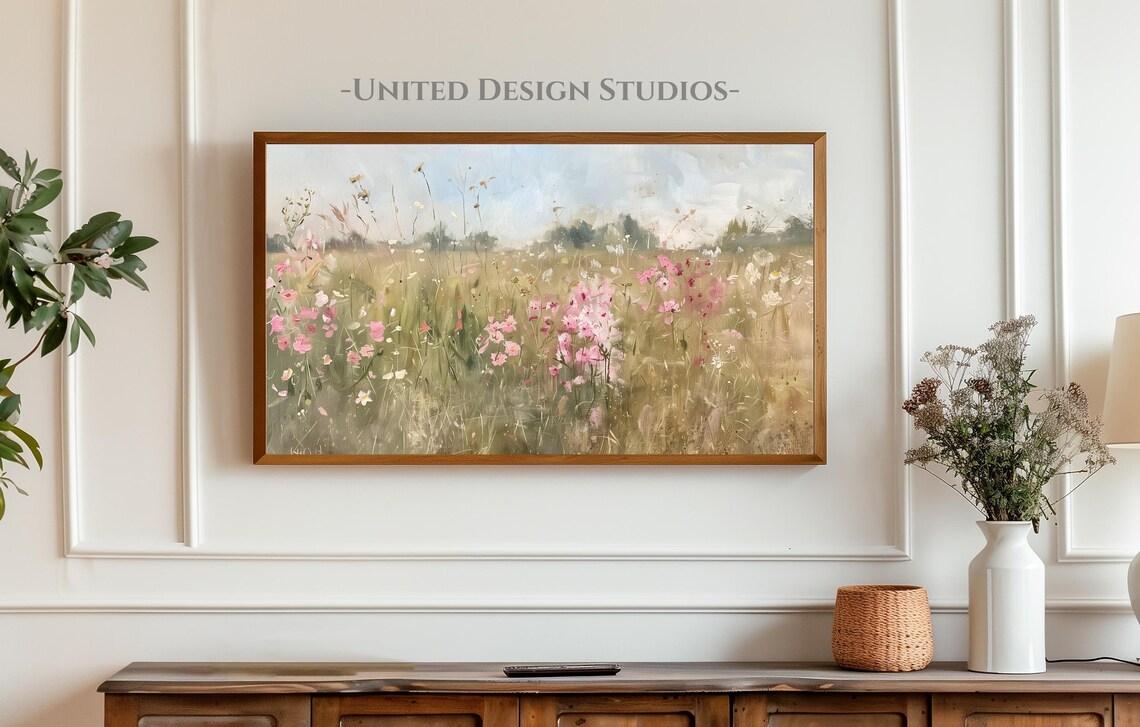 Pink Wildflowers in Spring Meadow, Cottagecore Art Print - Image 4