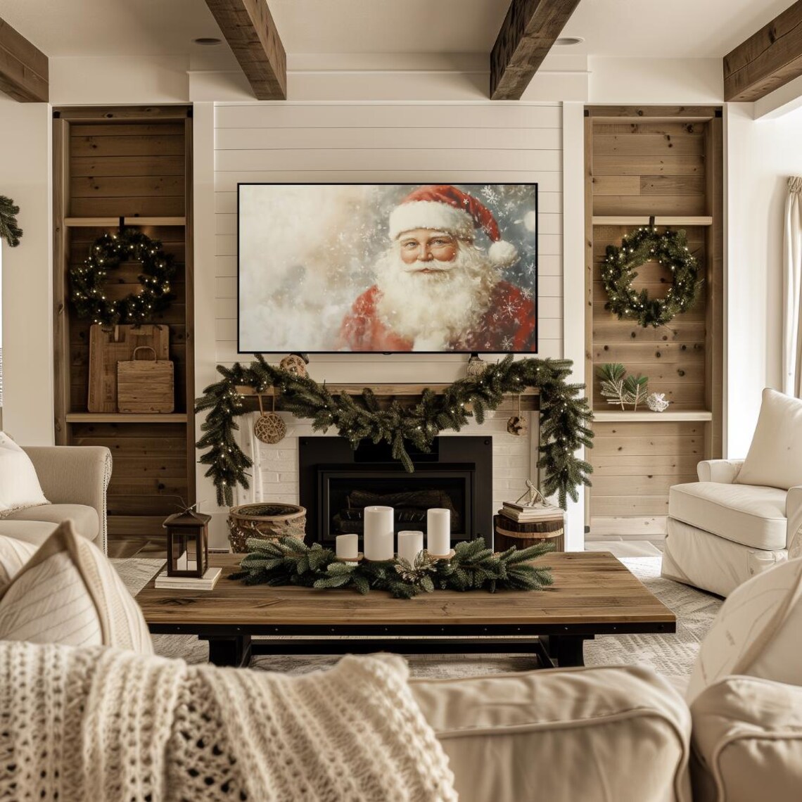Christmas Frame Tv Art Neutral Christmas Santa Painting Frame Tv Art Winter Frame Tv Art Farmhouse Santa Christmas Frame Tv Art - Image 4