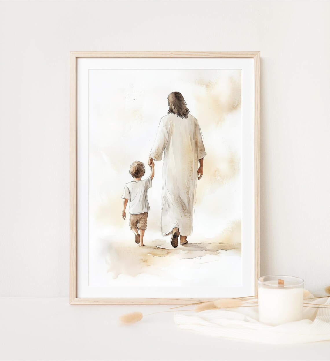 Jesus Walking With Young Boy Art Print, Christian - Image 4