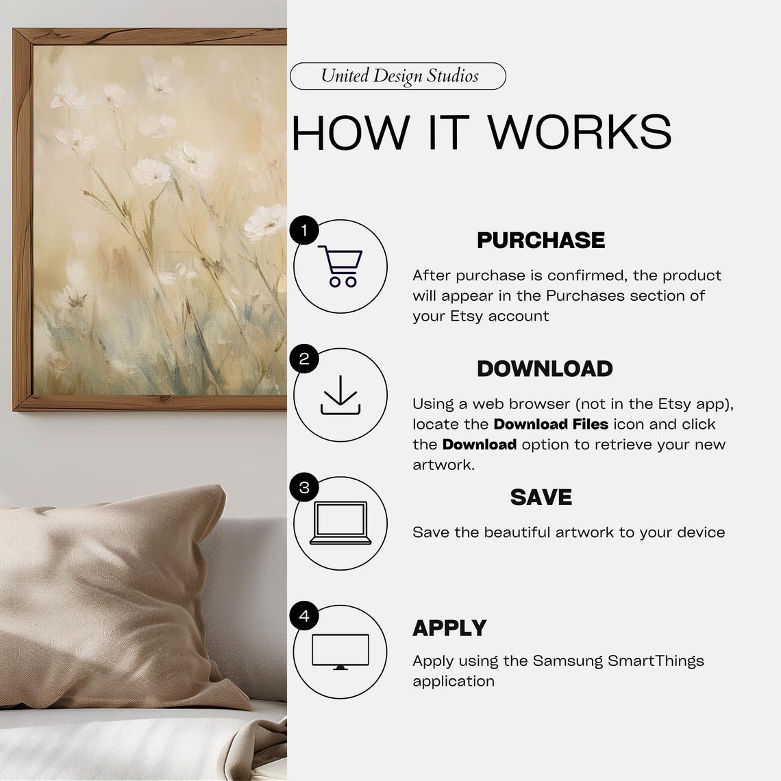 Soft White Wildflowers Golden Field Dreamy Spring Meadow Poster - Image 3