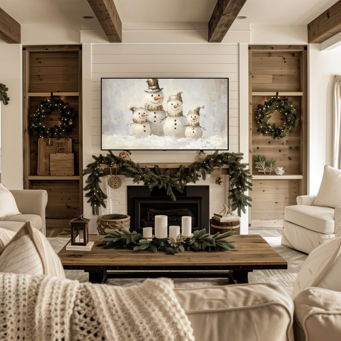 Christmas Snowman Oil Painting Art Print, Holiday - Image 4