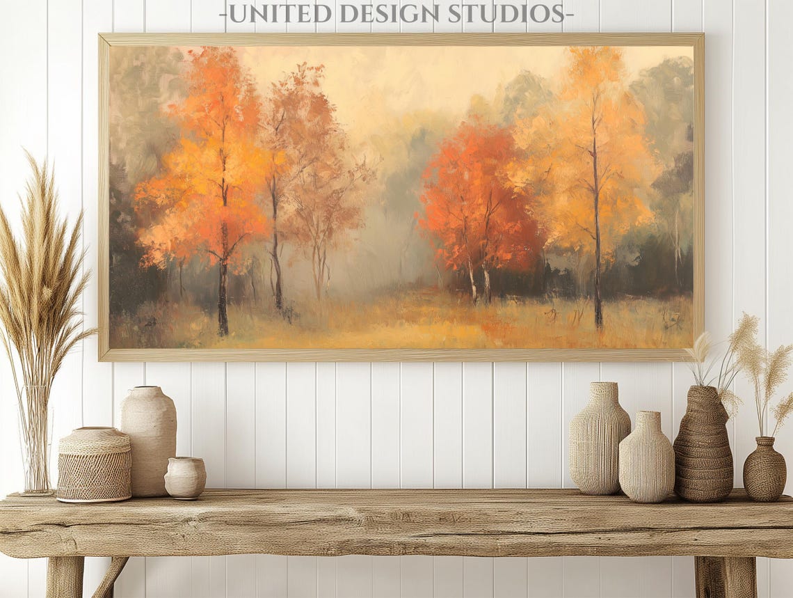 Golden Autumn Trees Misty Fall Forest Oil Painting Travel Poster - Image 2