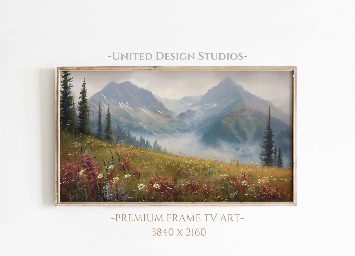 Mountain Meadow Wildflowers Misty Peaks Summer Landscape Poster
