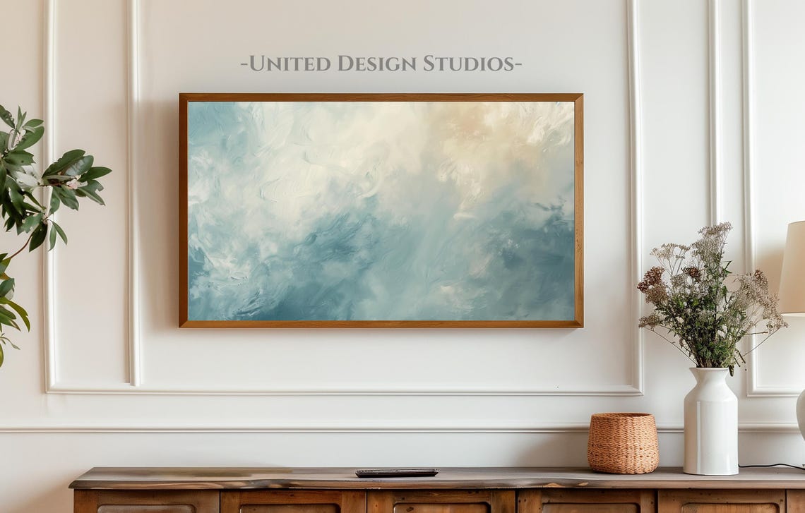 Soft Blue Gray Cloud Abstract Brushstrokes Modern Minimal Art Print - Image 4