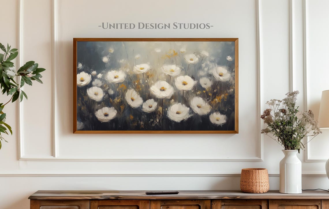 White Flowers Dark Moody Background Rustic Floral Still Life Poster - Image 4