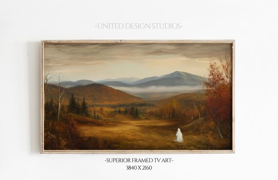 Vintage Autumn Mountain Valley Ghost Spooky Fall Frame TV Art Poster