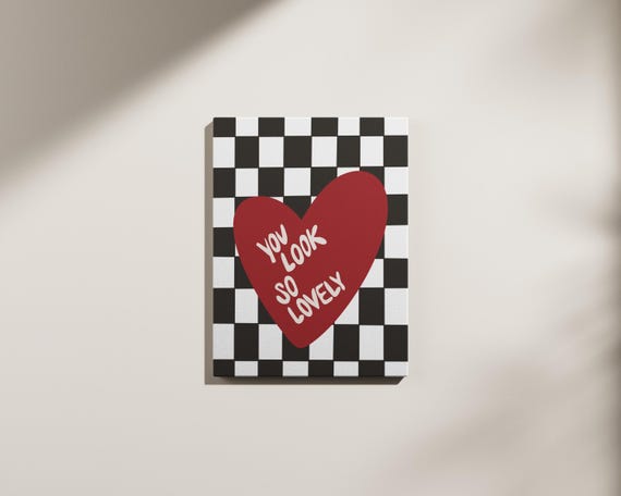 You Look So Lovely Poster Heart Wall Art Trendy Retro Love Illustration Red Maximalist Apartment Decor