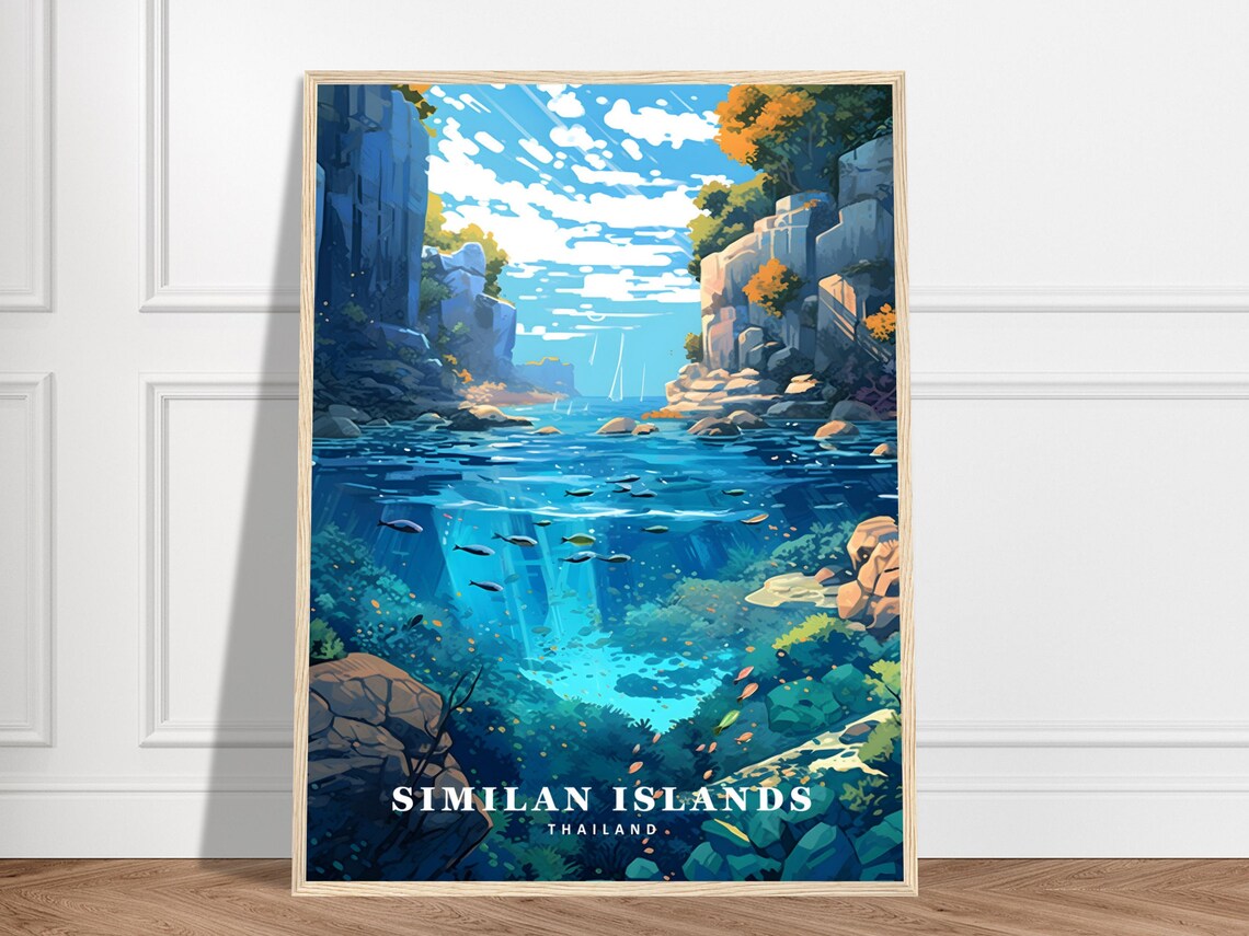 Similan Islands Thailand Underwater Cove Vintage Travel Poster