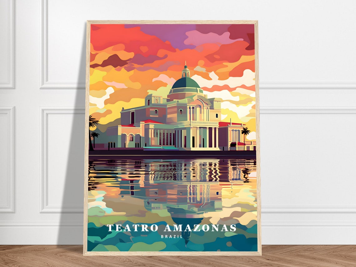 Teatro Amazonas Opera House Sunset Reflection Travel Poster Brazil