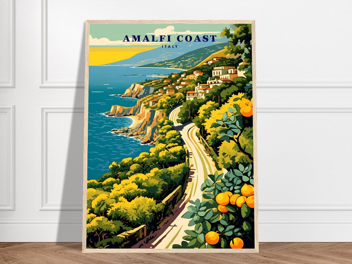 Amalfi Coast Italy Cliffside Road Lemon Groves Vintage Travel Poster