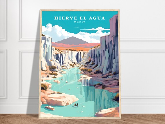 Hierve el Agua Mexico Petrified Falls Retro Travel Poster Art