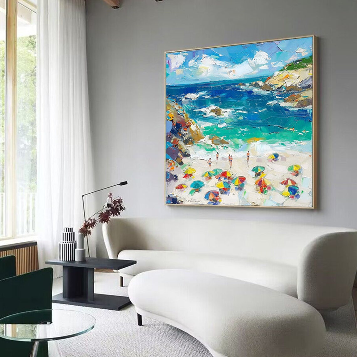 Bright Sunny Tropical Beach With Colorful Umbrellas Art Poster - Image 2