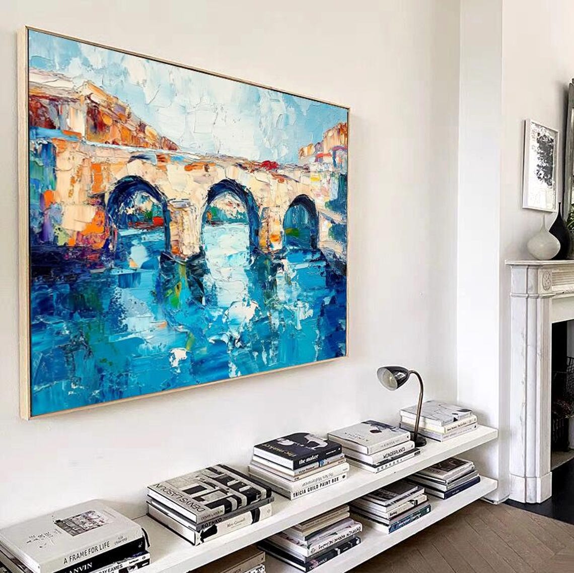 Historic Stone Arch Bridge Over a Turquoise River Oil Poster - Image 5