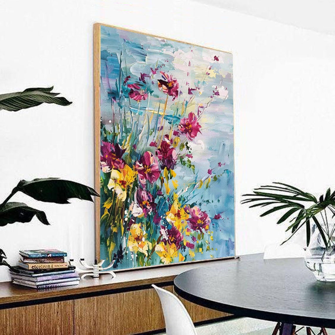 Pink Yellow Wildflowers Textured 3D Floral Vertical Painting Poster - Image 5