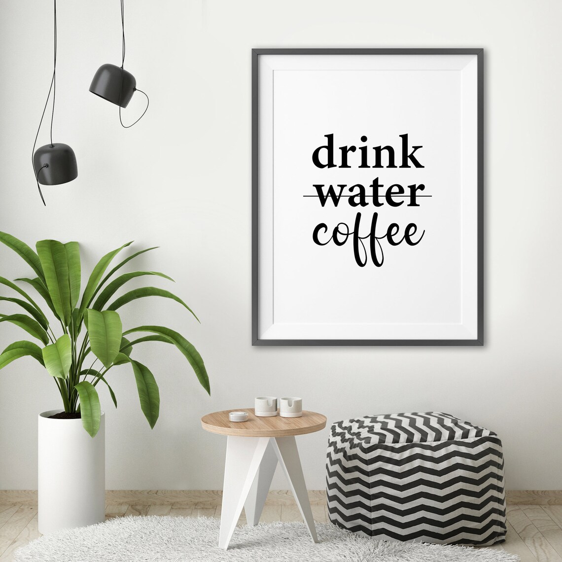 Drink Coffee Art Interior Poster Coffee Print Monochrome Black White Message Art Coffee Wall Art Typography - Image 2