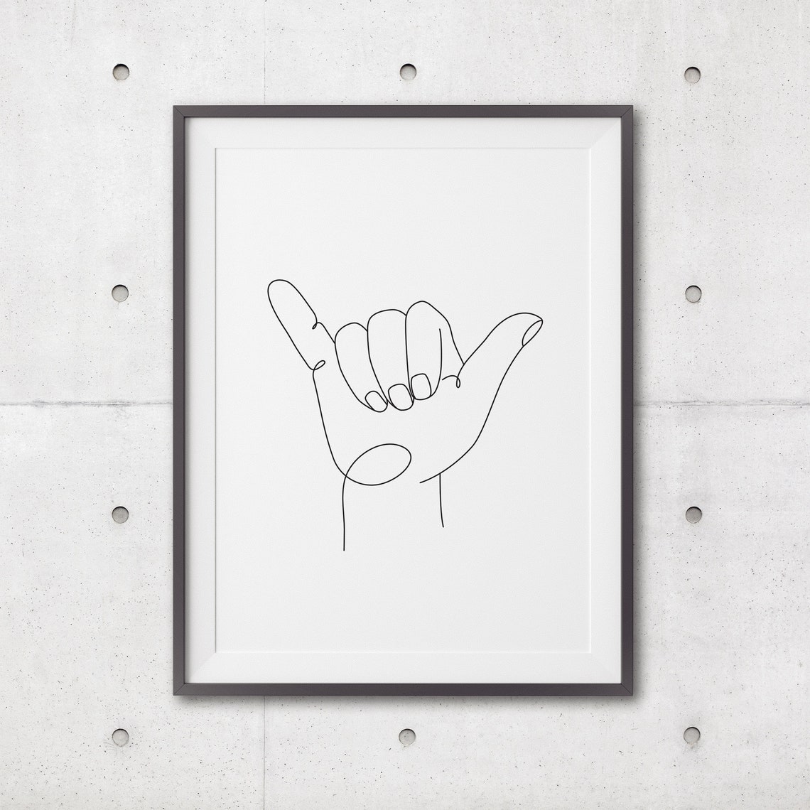 Shaka Hand Line Print Shaka Hand Gesture Line Drawing Hang Loose Line Art Poster Line Art Shaka Hand Line Drawing - Image 3