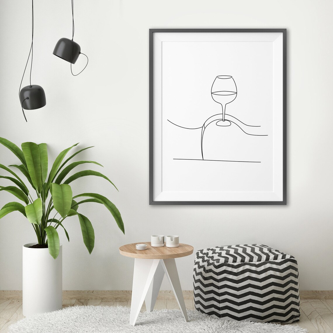 Wine Glass Resting on Female Hips Minimal Line Drawing Poster - Image 2