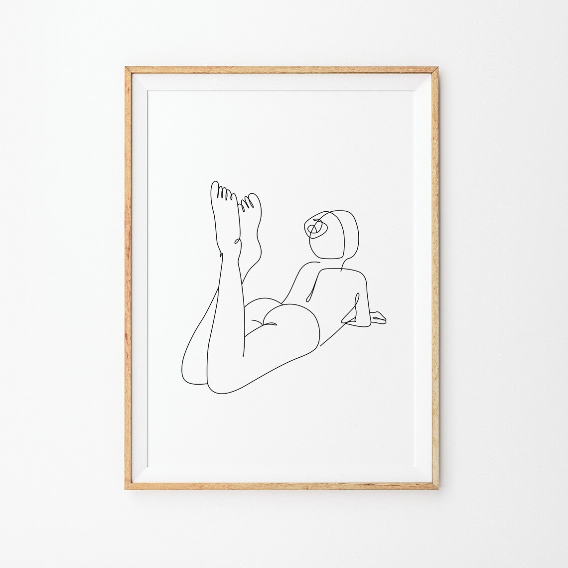 Reclining Woman Legs Raised Single Line Art Nude Figure Poster
