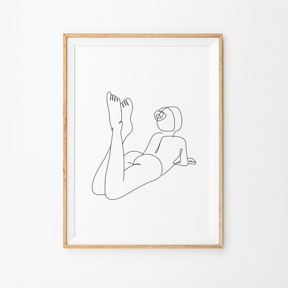 Reclining Woman Legs Raised Single Line Art Nude Figure Poster