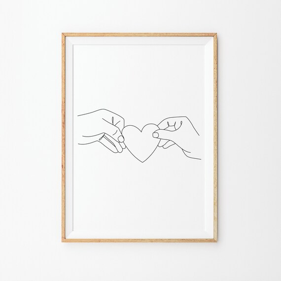 Hands Holding Heart Line Art Prints Line Drawing Hands Line Art Line Art Line Poster Line Sketch Black Lines Art Wall Decor