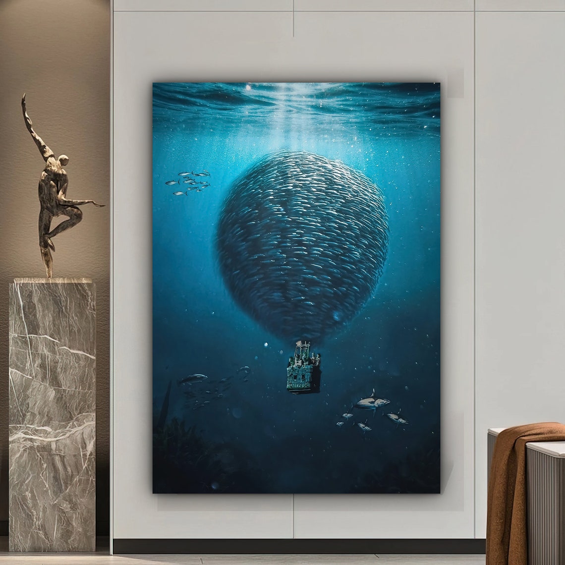 Surreal Underwater Fish Hot Air Balloon Deep Ocean Dream Wall Art