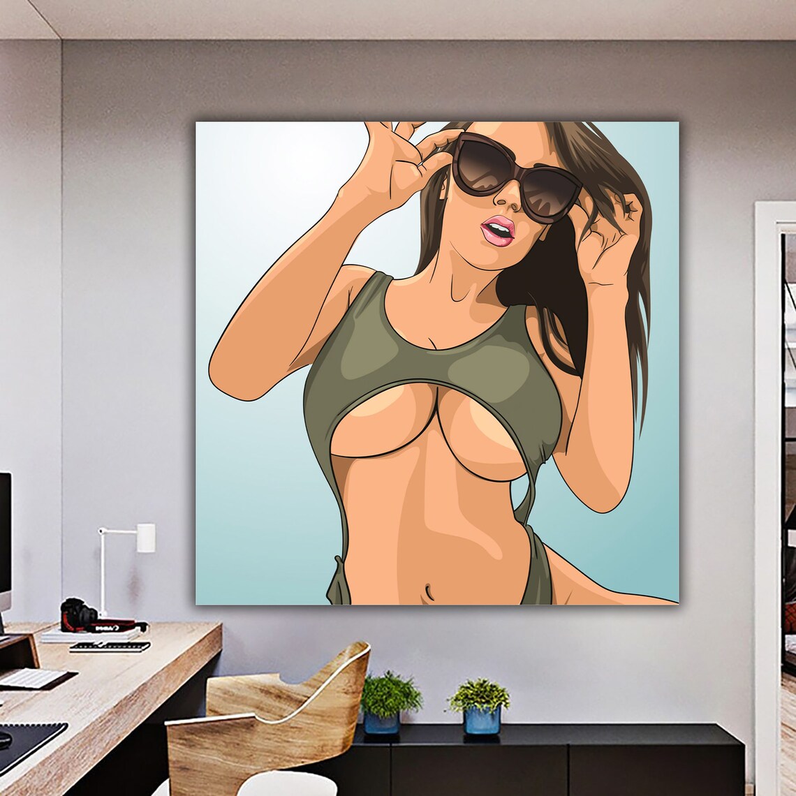 Graffiti Woman Portrait, Glasses Wall Art Print