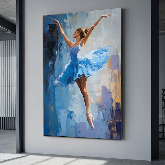 Ballerina In Blue Tutu Leaping Abstract Brushstroke Dance Art Poster