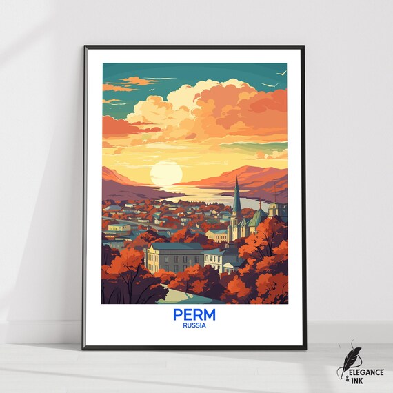 Perm Wall Hanging Posterperm Flat Vector Illustration Canvasrussia Handmade Wooden Frame And Unframed Colorful Vintage Gift