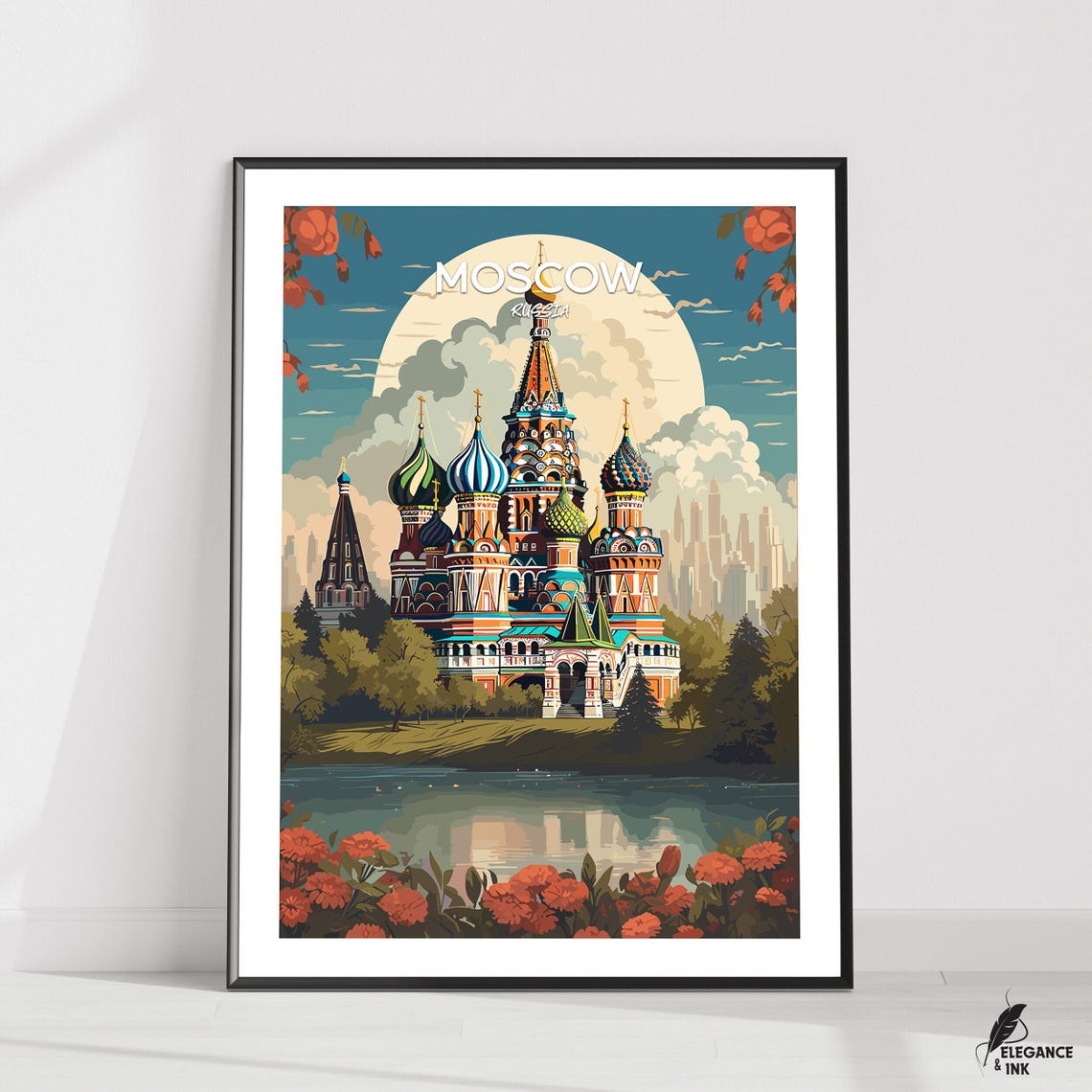 Moscow Russia St Basil's Cathedral Daytime Illustration Travel Poster