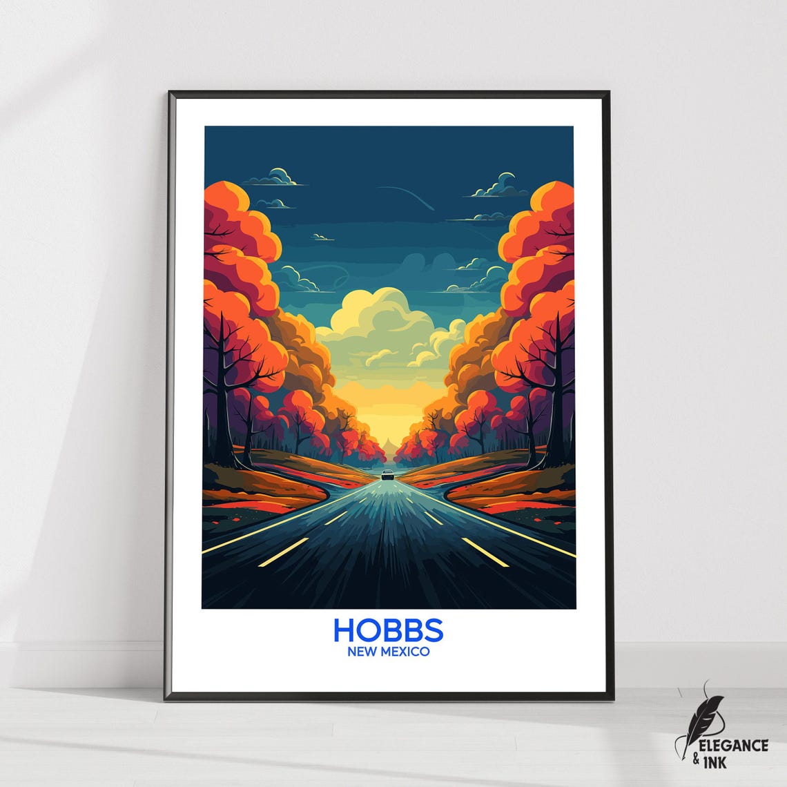 Hobbs New Mexico Autumn Sunset Road Trip Illustration Poster