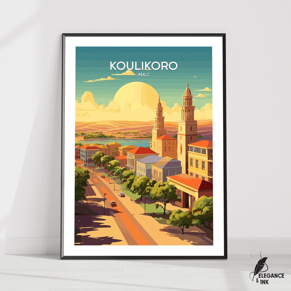 Koulikoro Mali Sky Caption Boulevard Sunset Vintage Travel Poster