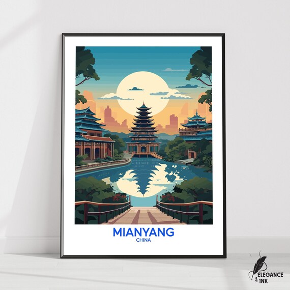 Mianyang Wall Hanging Postermianyang Flat Vector Illustration Canvassichuan Handmade Wooden Frame And Unframed Colorful Vintage Gift