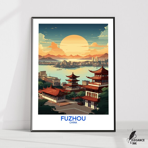 Fuzhou Wall Hanging Posterfuzhou Flat Vector Illustration Canvasfujian Handmade Wooden Frame And Unframed Colorful Vintage Gift