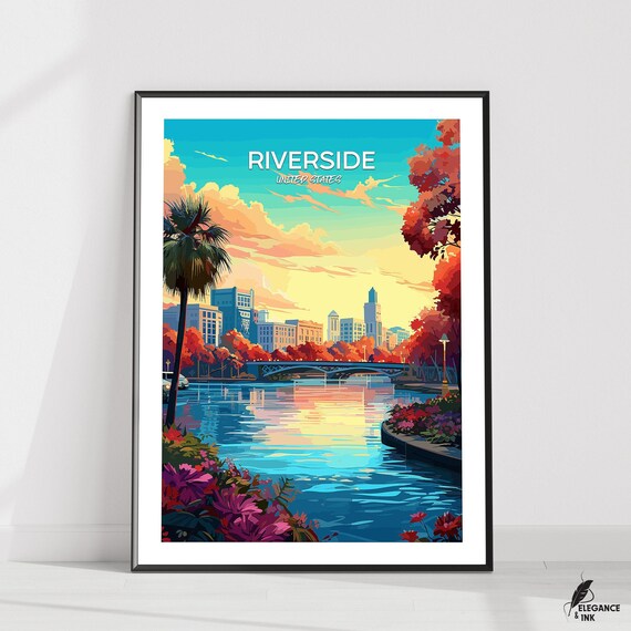 Riverside Printriverside Travel Galleryriverside Vintage Artwork Printpainting Illustrationvintage Home Decorwall Art