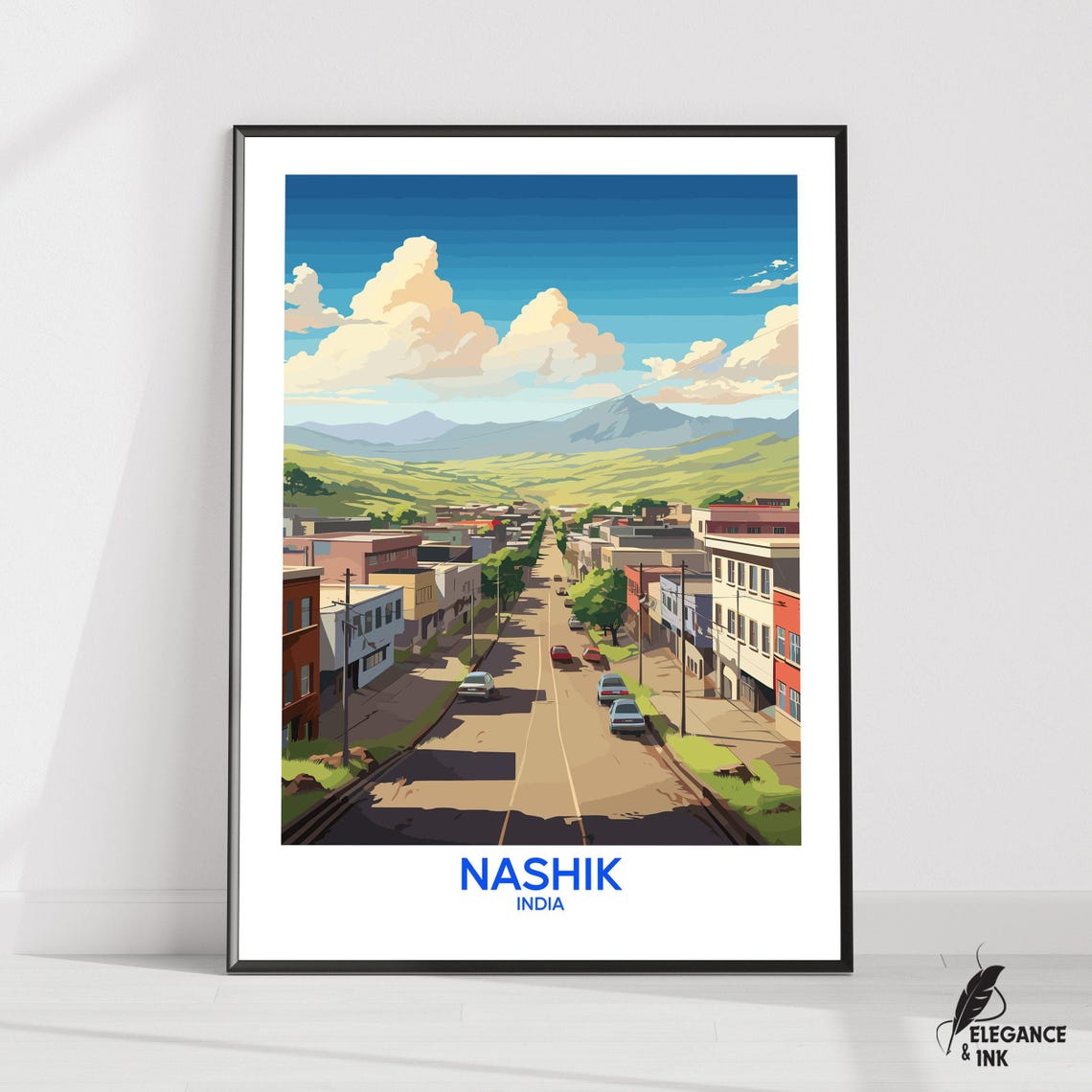 Nashik India Bustling Main Street Warm Vintage Travel Poster