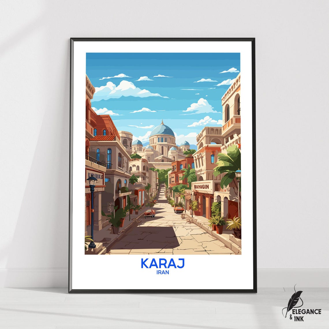 Karaj Iran Colorful Vector Street Scene Illustration Wall Art