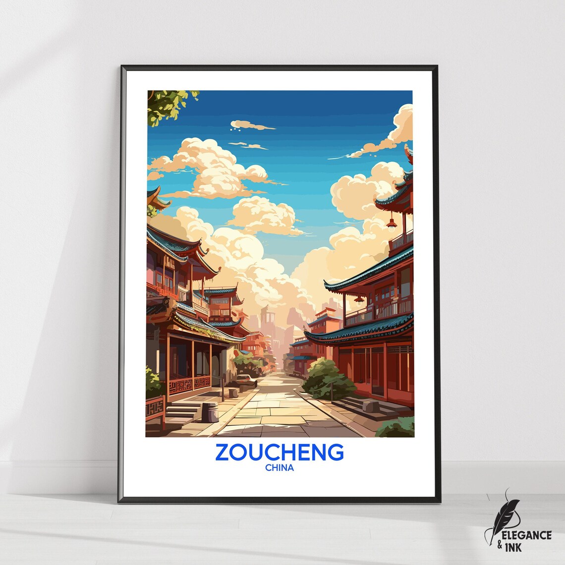 Zoucheng China Traditional Street Illustration Travel Poster