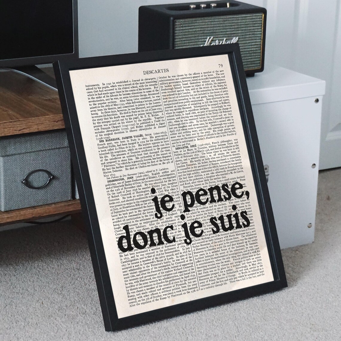 Rene Descartes Je Pense Donc Je Suis Vintage Dictionary Book Page Poster - Image 3