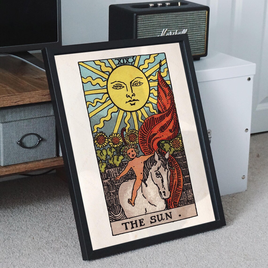 The Sun Tarot Card XIX Rider Waite Smith 1909 Vintage Occult Art Print - Image 3