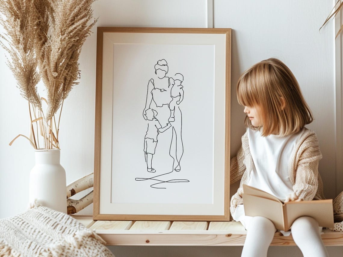 Mother And Sons Drawing Family Drawing Special Gift For Mom Mum Family Illustration Gift Family Portrait Mum Print Gift Mum Portrait