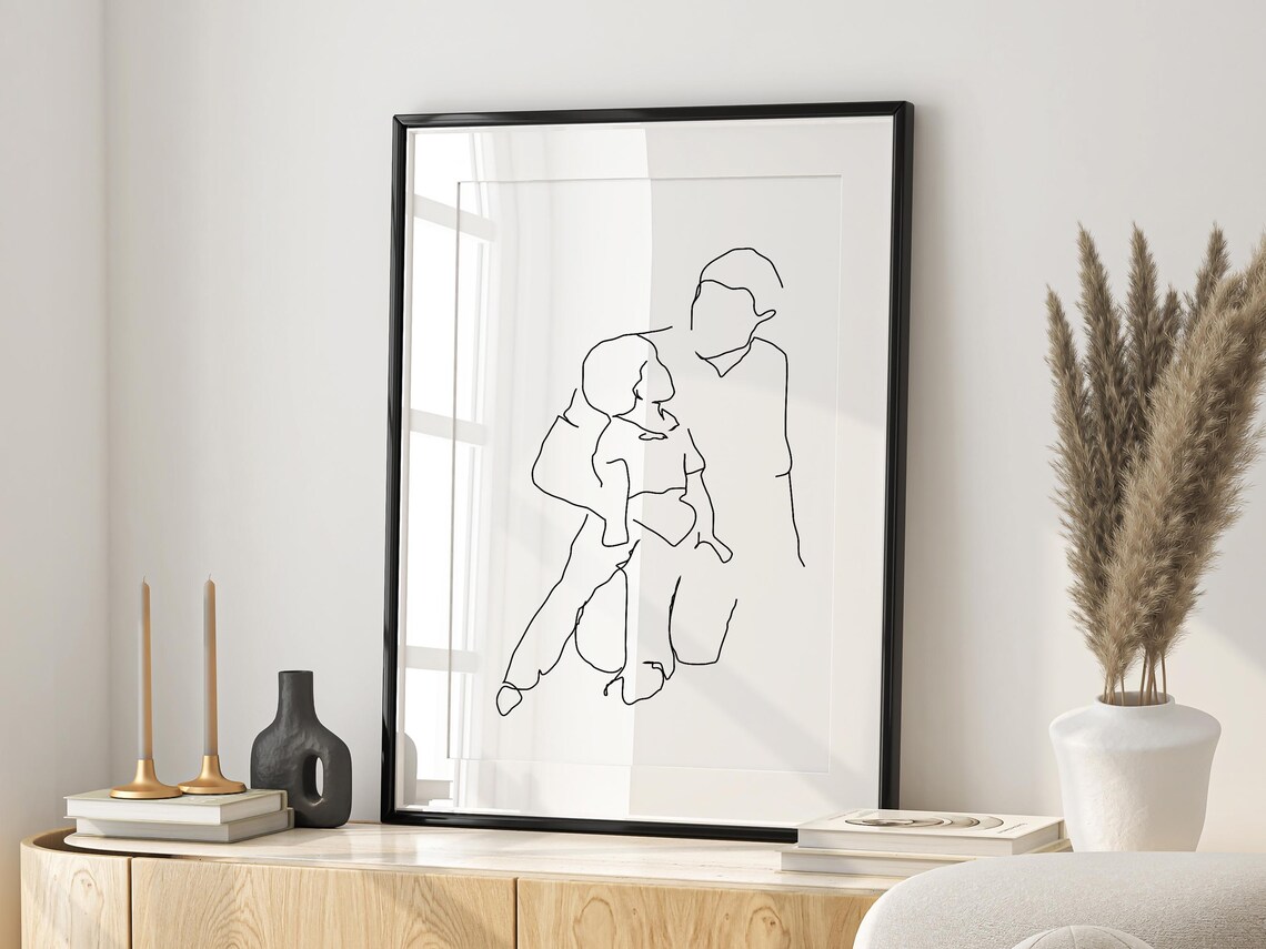 Father Carrying Child Tender Sweet Minimalist Line Art Poster - Image 2