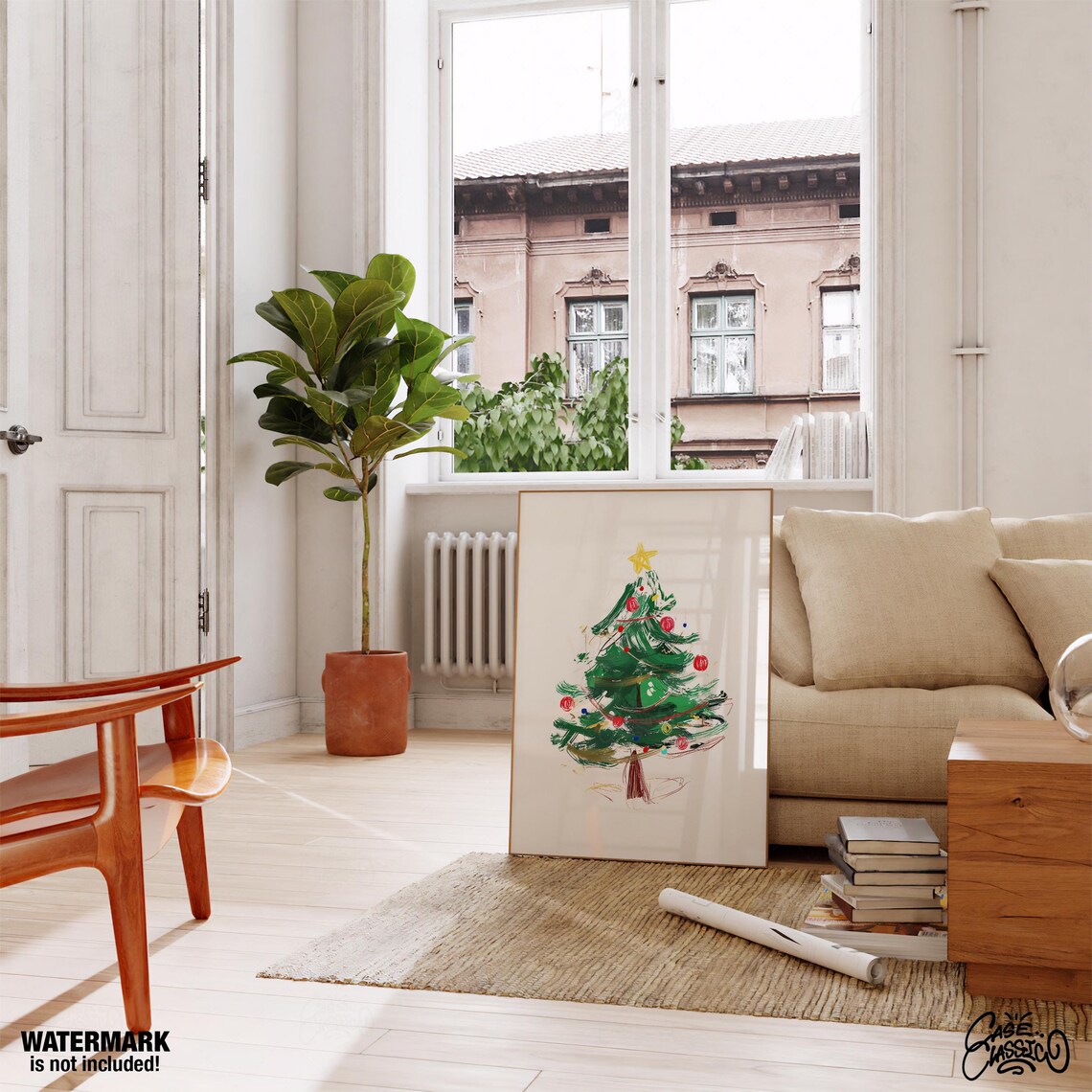 Watercolor Green Christmas Tree with Ornaments Festive Poster - Image 4