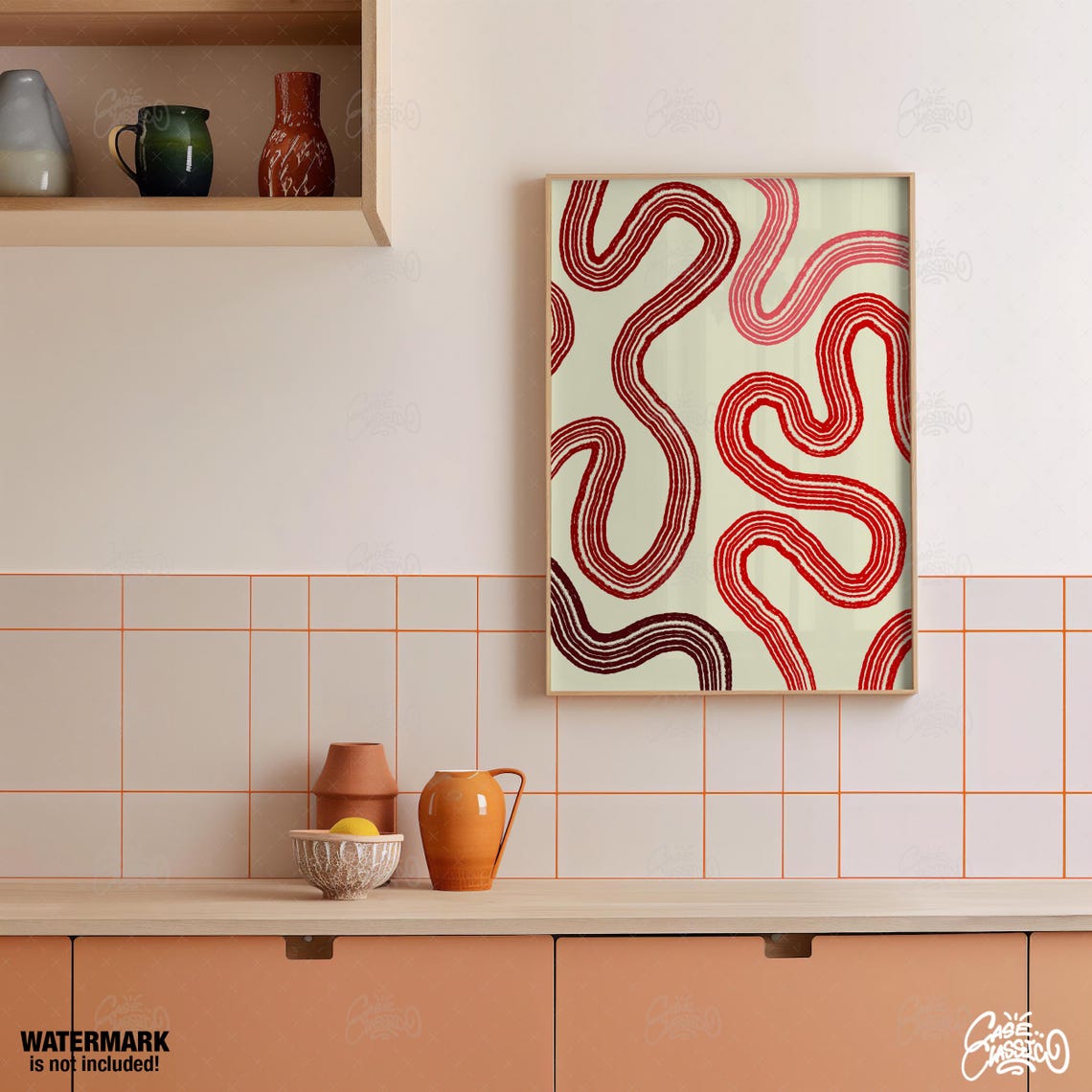 Red Abstract Squiggle Lines Minimalist Modern Art Poster For Decor - Image 2