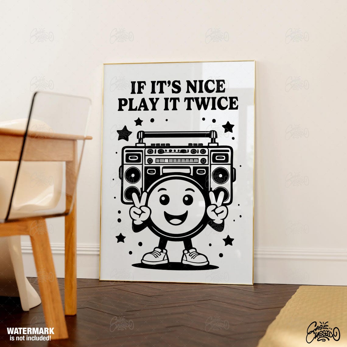 Bold Monochrome If It's Nice Play It Twice Boombox Music Poster