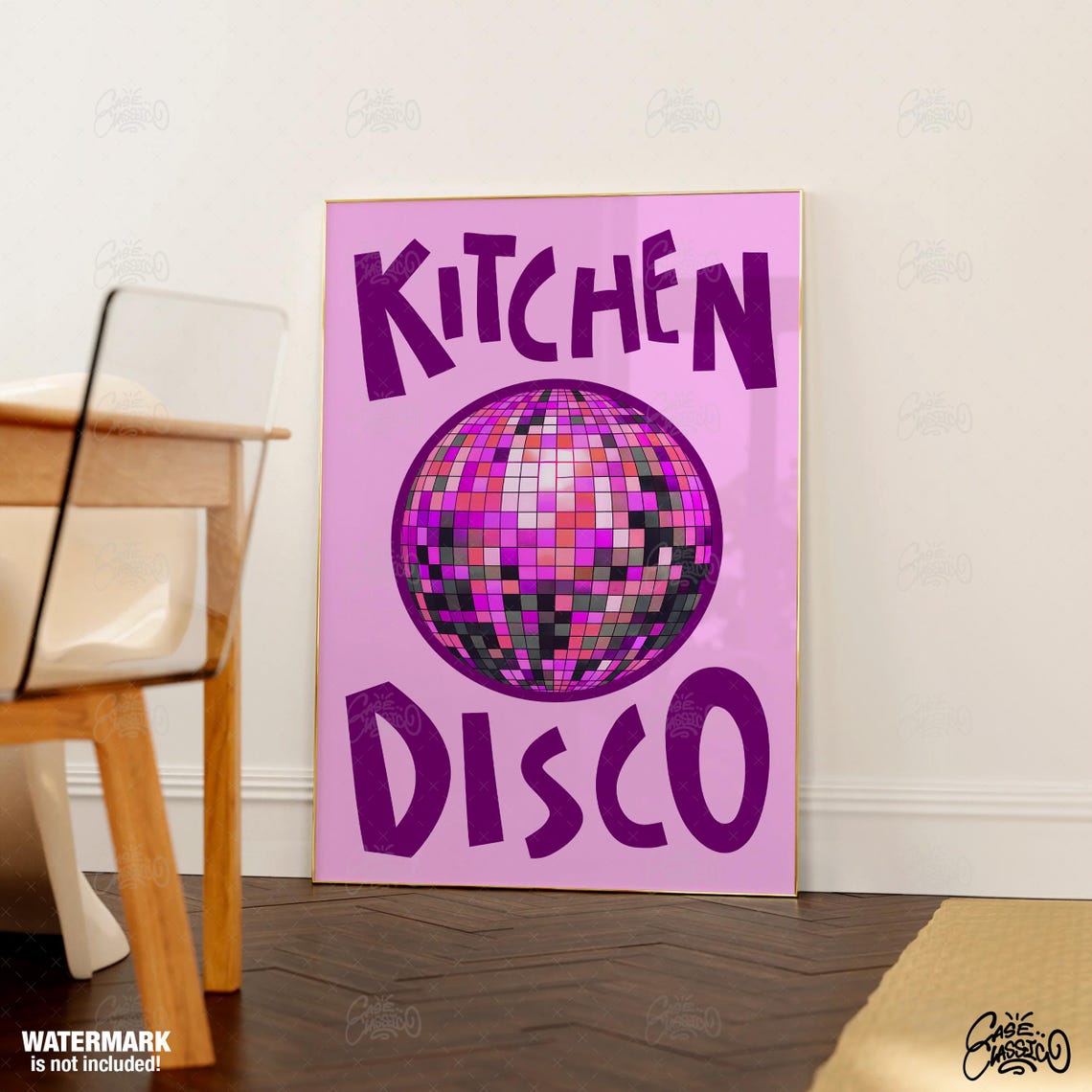 Kitchen Disco Purple Lettering Mirror Ball Party Kitchen Poster - Image 2
