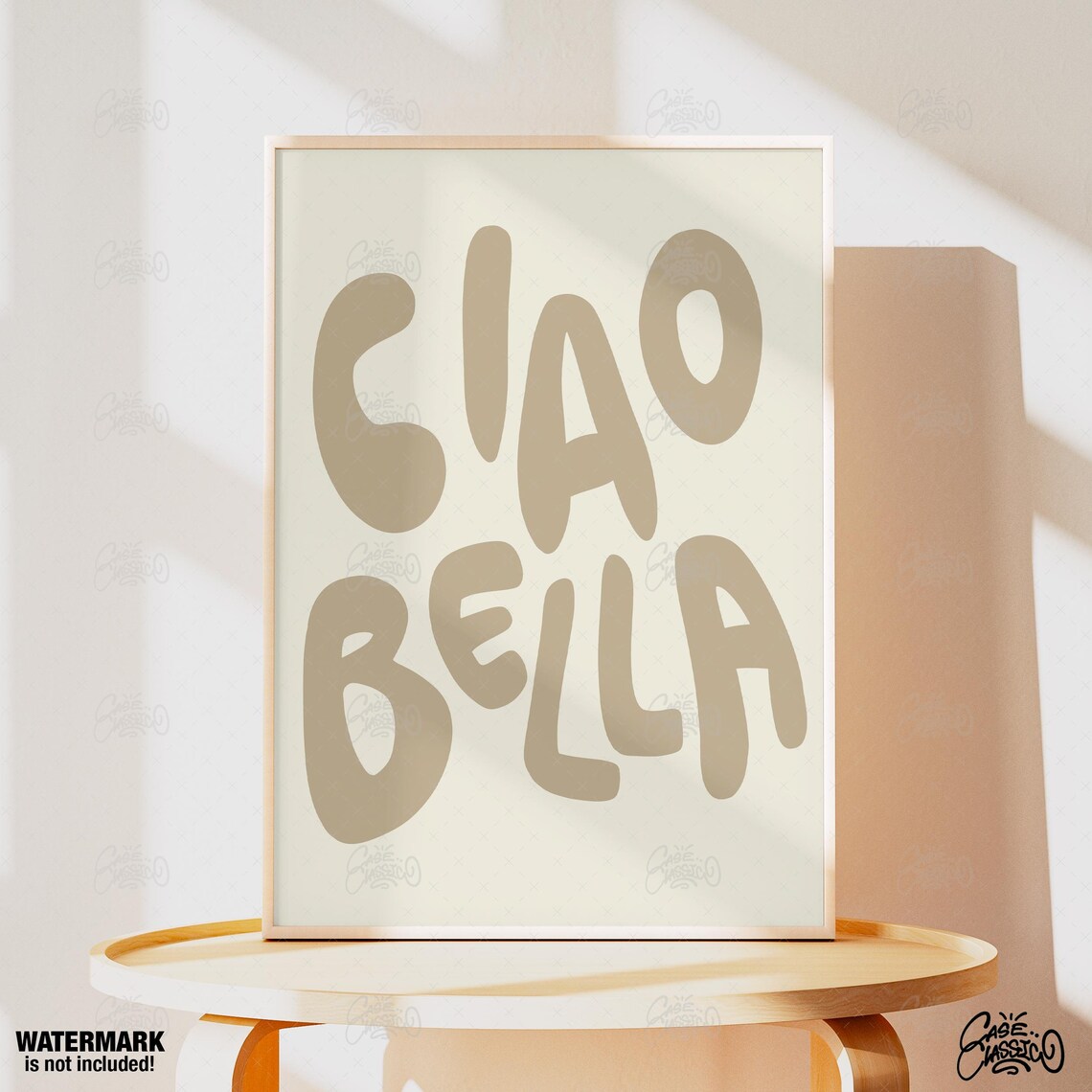 Ciao Bella Beige Bubble Letter Italian Greeting Typography Poster - Image 2